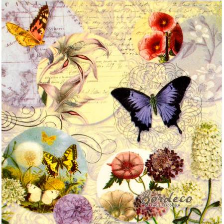 Serwetka decoupage firmy PUNCH STUDIO motyle i kwiaty 33x33cm